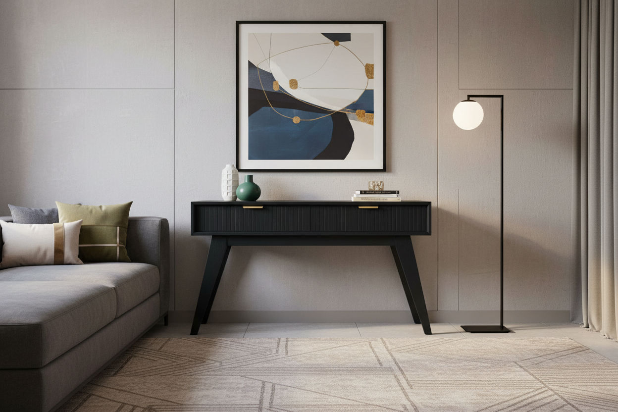 ELIJAH ACACIA WOOD CONSOLE TABLE/HALL TABLE  2 DRAWERS IN BRUSHED BLACK ACACIA - MyChocolateWood