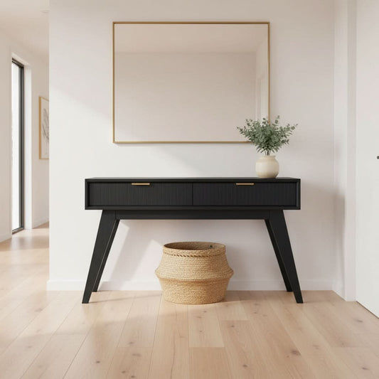 ELIJAH ACACIA WOOD CONSOLE TABLE/HALL TABLE 2 DRAWERS IN BRUSHED BLACK ACACIA - MyChocolateWood
