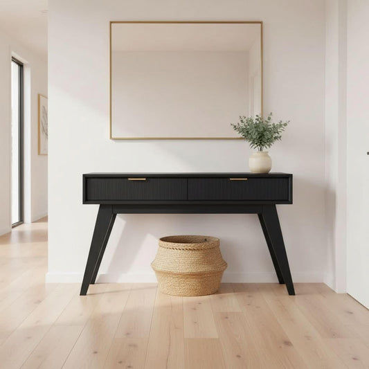 ELIJAH ACACIA WOOD CONSOLE TABLE/HALL TABLE 2 DRAWERS IN BRUSHED BLACK ACACIA - MyChocolateWood