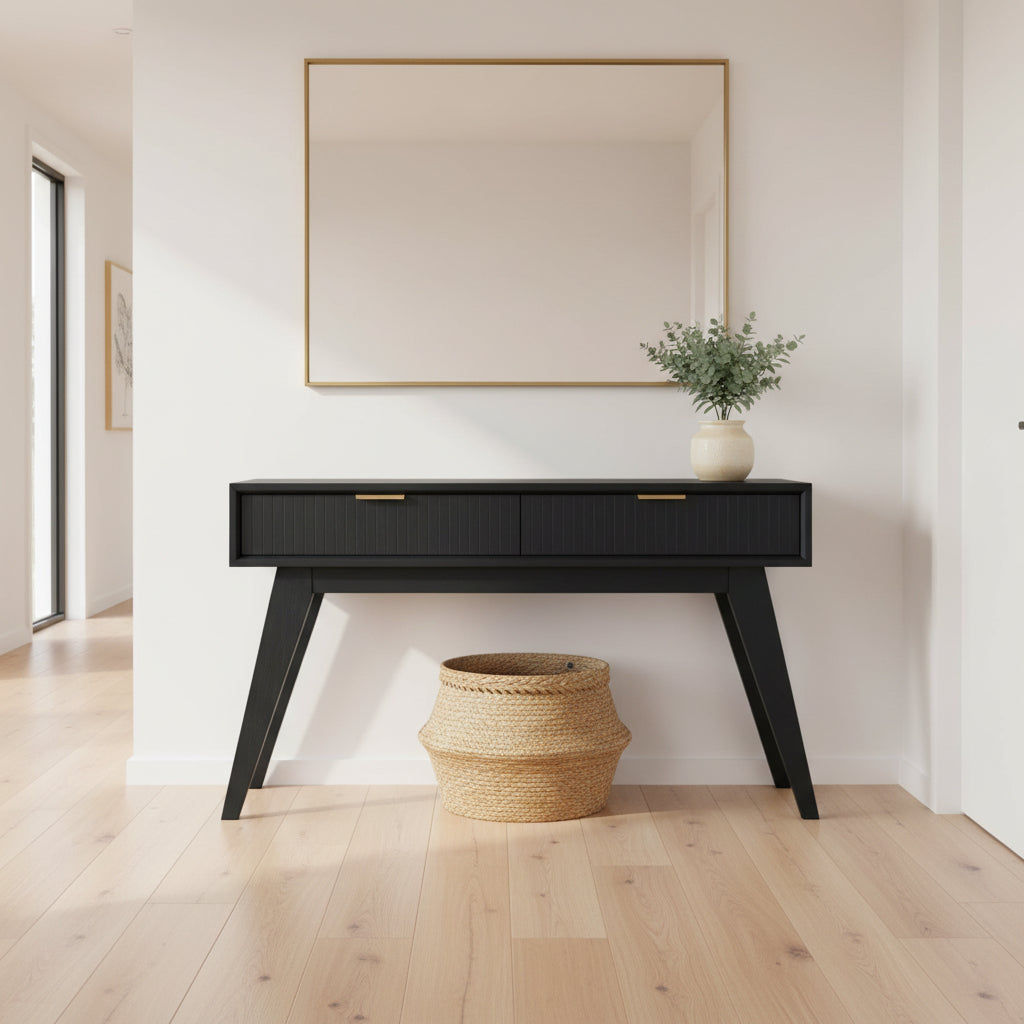 ELIJAH ACACIA WOOD CONSOLE TABLE/HALL TABLE  2 DRAWERS IN BRUSHED BLACK ACACIA - MyChocolateWood
