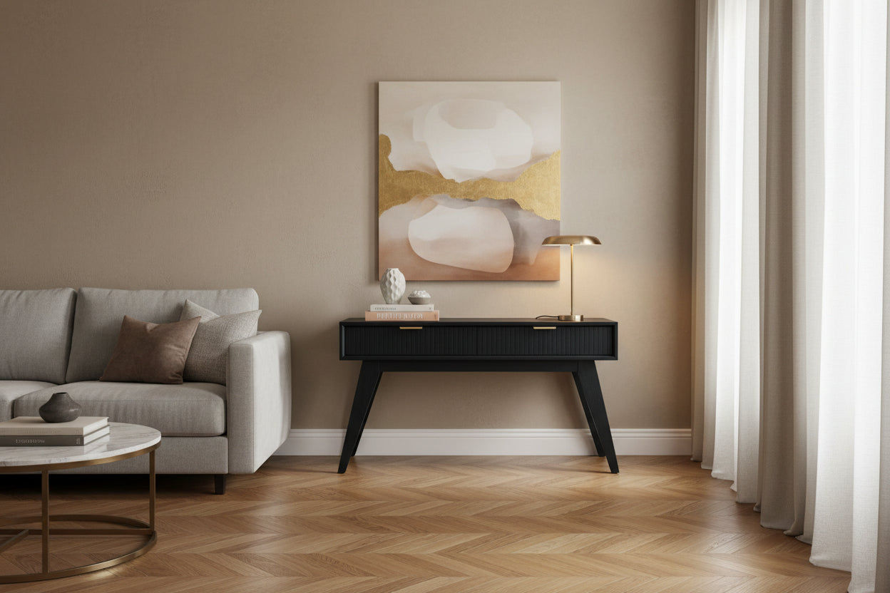 ELIJAH ACACIA WOOD CONSOLE TABLE/HALL TABLE  2 DRAWERS IN BRUSHED BLACK ACACIA - MyChocolateWood