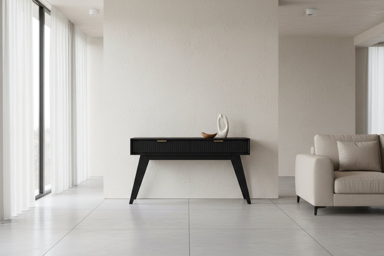 ELIJAH ACACIA WOOD CONSOLE TABLE/HALL TABLE  2 DRAWERS IN BRUSHED BLACK ACACIA - MyChocolateWood