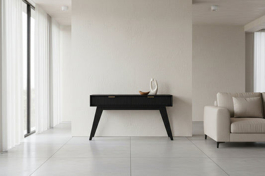 ELIJAH ACACIA WOOD CONSOLE TABLE/HALL TABLE  2 DRAWERS IN BRUSHED BLACK ACACIA - MyChocolateWood