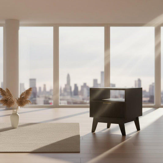 ELIJAH ACACIA WOOD SIDE TABLE/LAMP TABLE IN BRUSHED BLACK ACACIA - MyChocolateWood