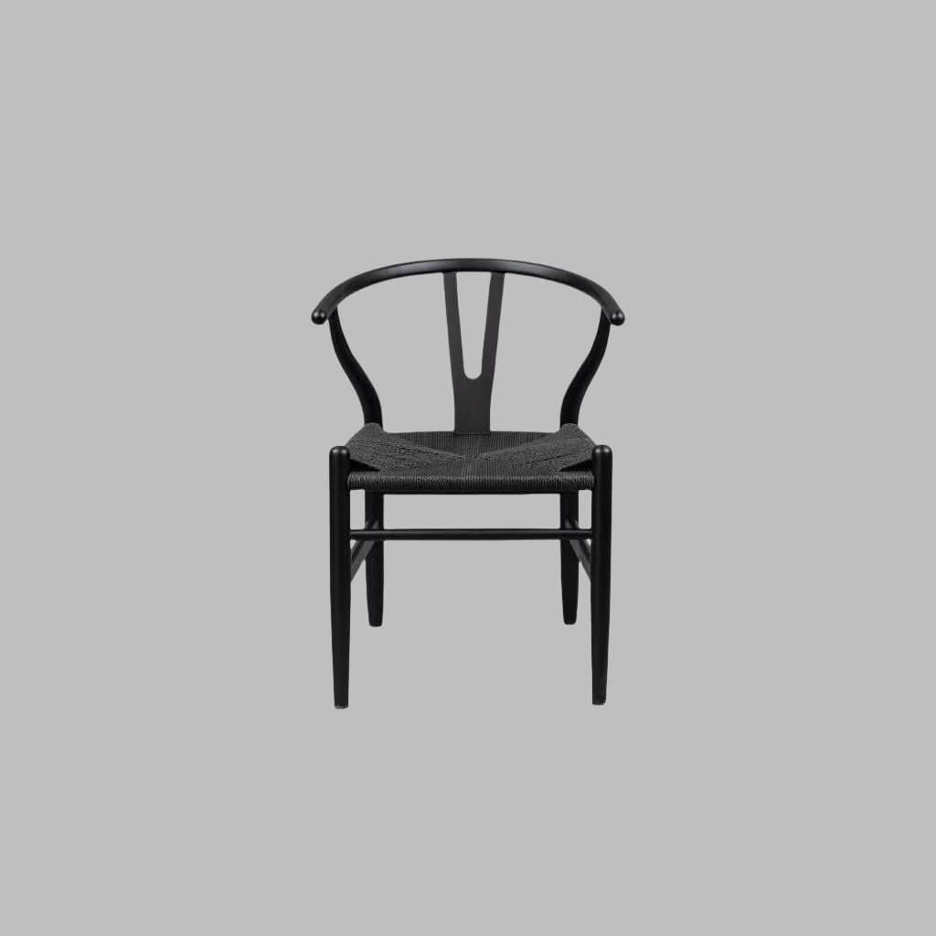 ELIJAH ACACIA WOOD WISHBONE DINING CHAIR IN BRUSHED BLACK - MyChocolateWood