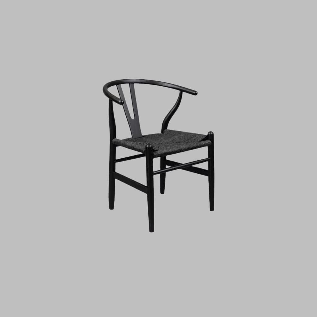 ELIJAH ACACIA WOOD WISHBONE DINING CHAIR IN BRUSHED BLACK - MyChocolateWood