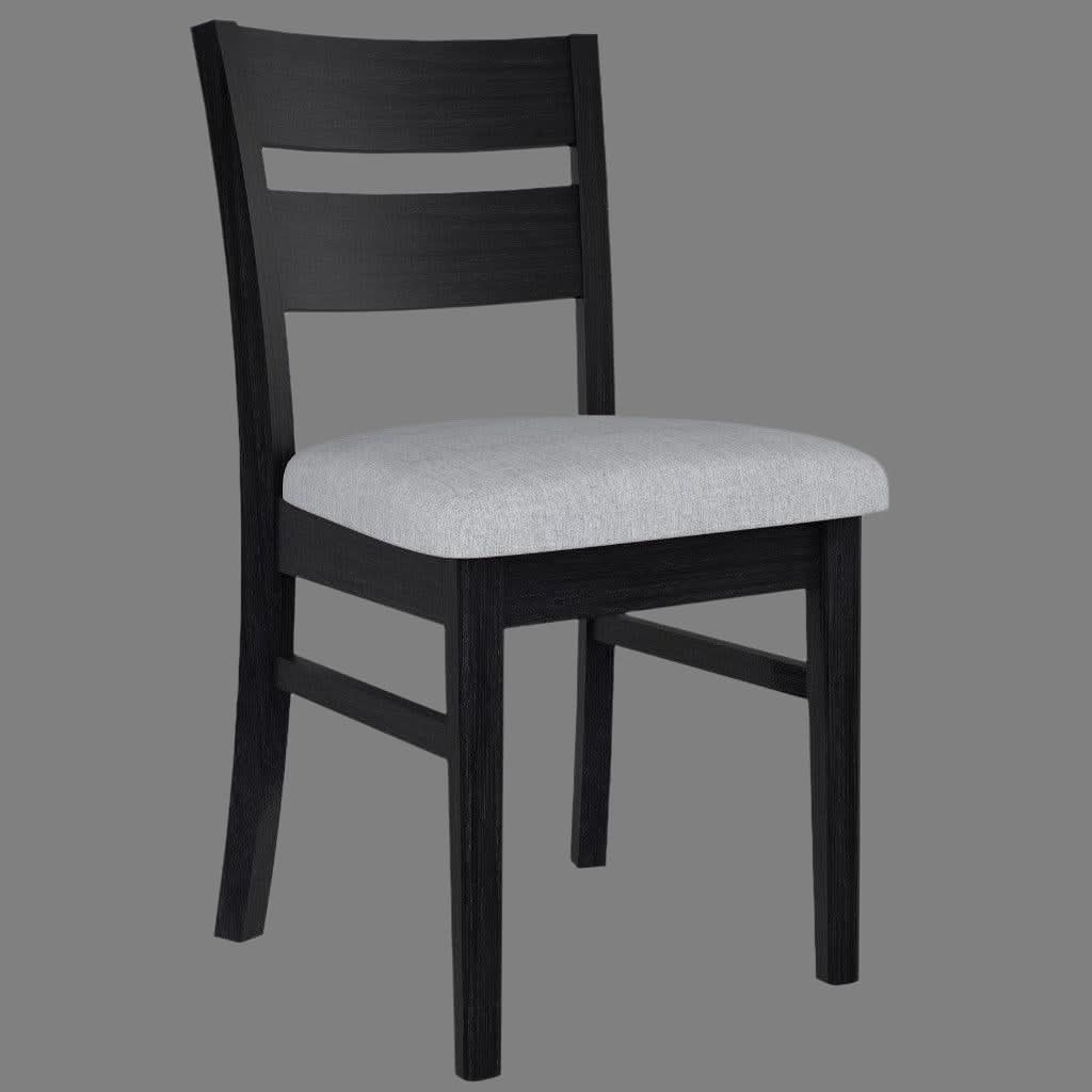 ELIJAH DINING CHAIR WITH FABRIC SEAT IN BRUSHED BLACK ACACIA WOOD - MyChocolateWood