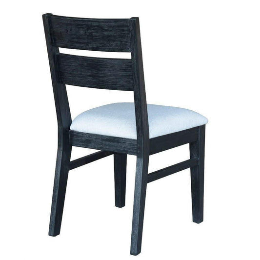 ELIJAH DINING CHAIR WITH FABRIC SEAT IN BRUSHED BLACK ACACIA WOOD - MyChocolateWood