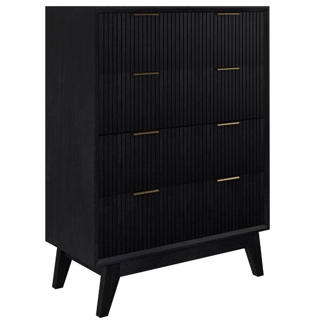 ELIJAH KING SIZE BED + TALLBOY + 2 X BEDSIDE TABLES IN BRUSHED BLACK ACACIA PACKAGE DEAL - MyChocolateWood