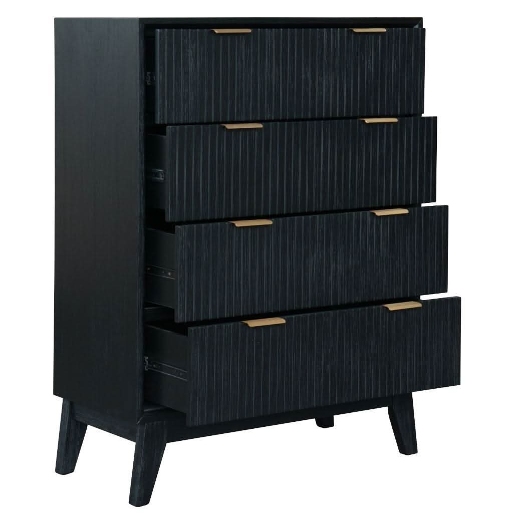 ELIJAH KING SIZE BED + TALLBOY + 2 X BEDSIDE TABLES IN BRUSHED BLACK ACACIA PACKAGE DEAL - MyChocolateWood