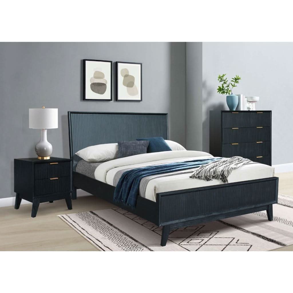 ELIJAH KING SIZE BED + TALLBOY + 2 X BEDSIDE TABLES IN BRUSHED BLACK ACACIA PACKAGE DEAL - MyChocolateWood