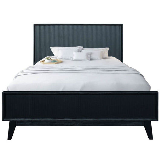 ELIJAH QUEEN SIZE BED + TALLBOY + 2 X BEDSIDE TABLES IN IN BRUSHED BLK PACKAGE DEAL - MyChocolateWood