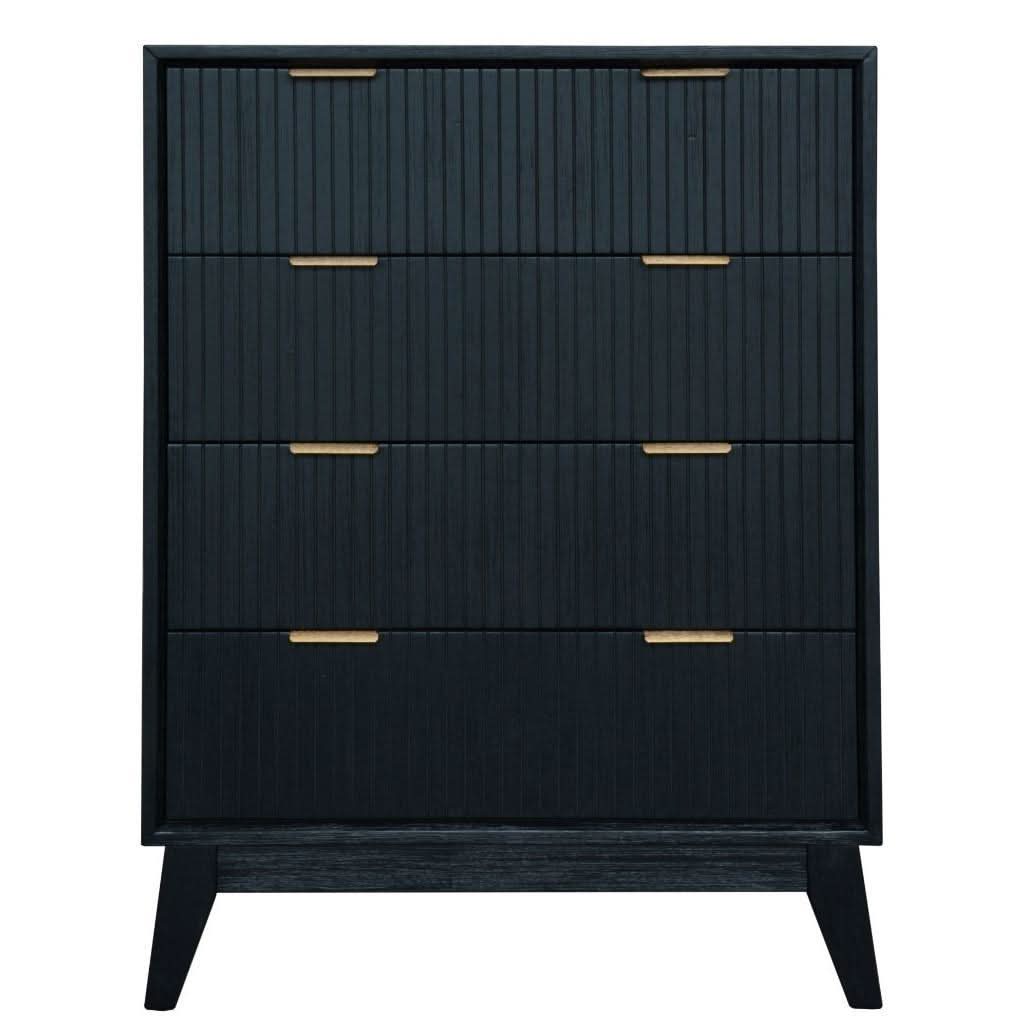 ELIJAH QUEEN SIZE BED + TALLBOY + 2 X BEDSIDE TABLES IN IN BRUSHED BLK PACKAGE DEAL - MyChocolateWood