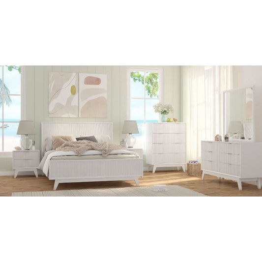ELIJAH QUEEN SIZE BED + TALLBOY + 2 X BEDSIDE TABLES IN WHITE ACACIA PACKAGE DEAL - MyChocolateWood