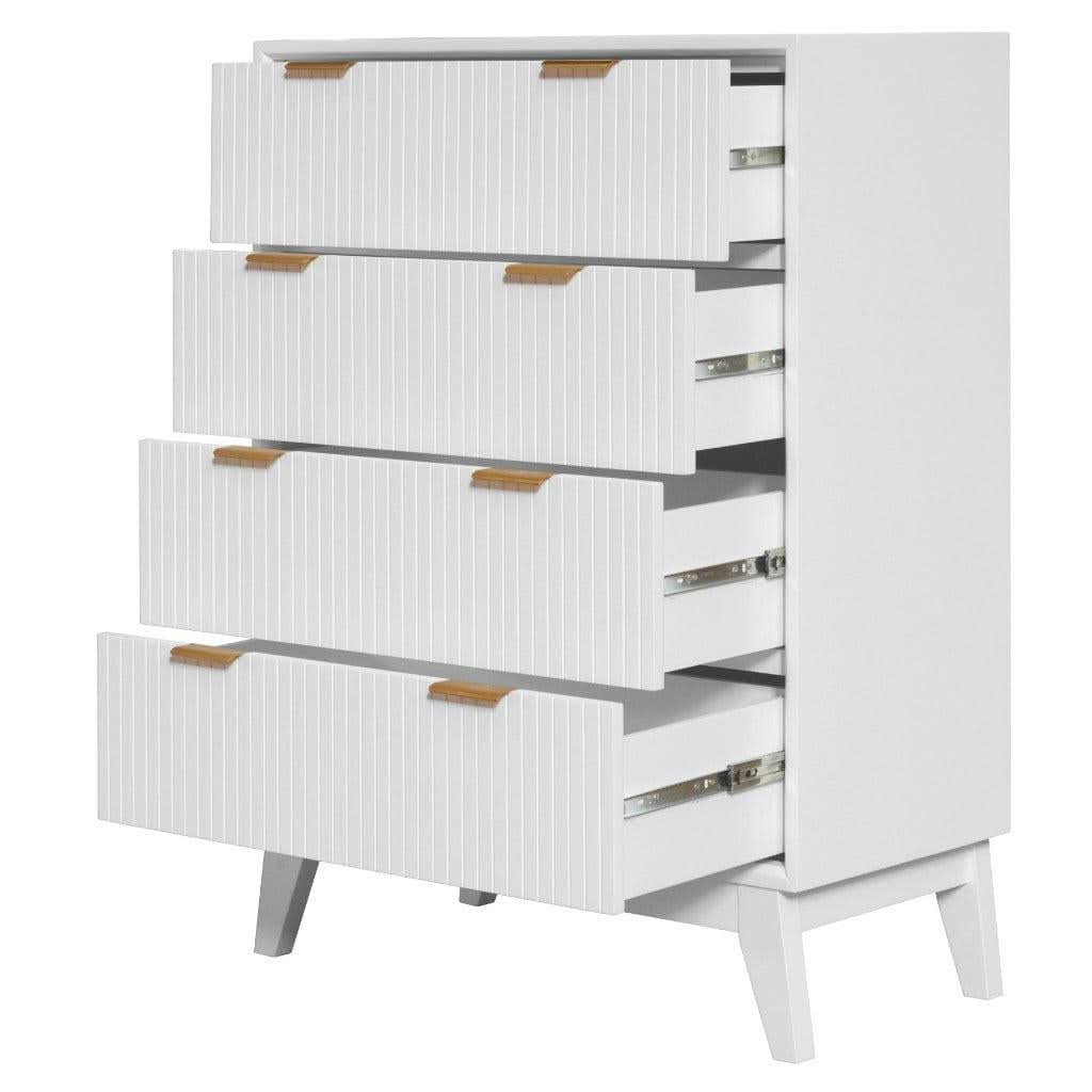 ELIJAH QUEEN SIZE BED + TALLBOY + 2 X BEDSIDE TABLES IN WHITE ACACIA PACKAGE DEAL - MyChocolateWood