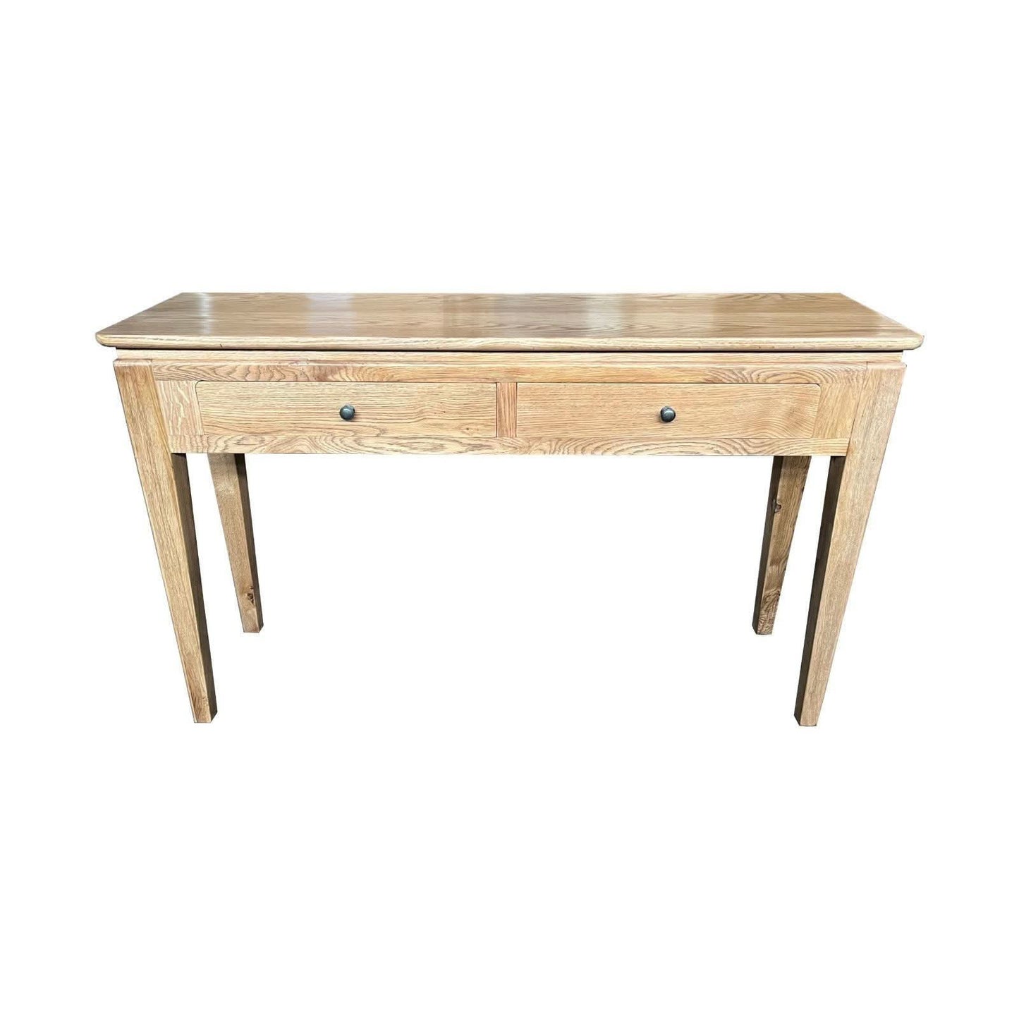 Solid oak Ella console table with two drawers, featuring a natural wood finish and sleek design from MyChocolateWood.