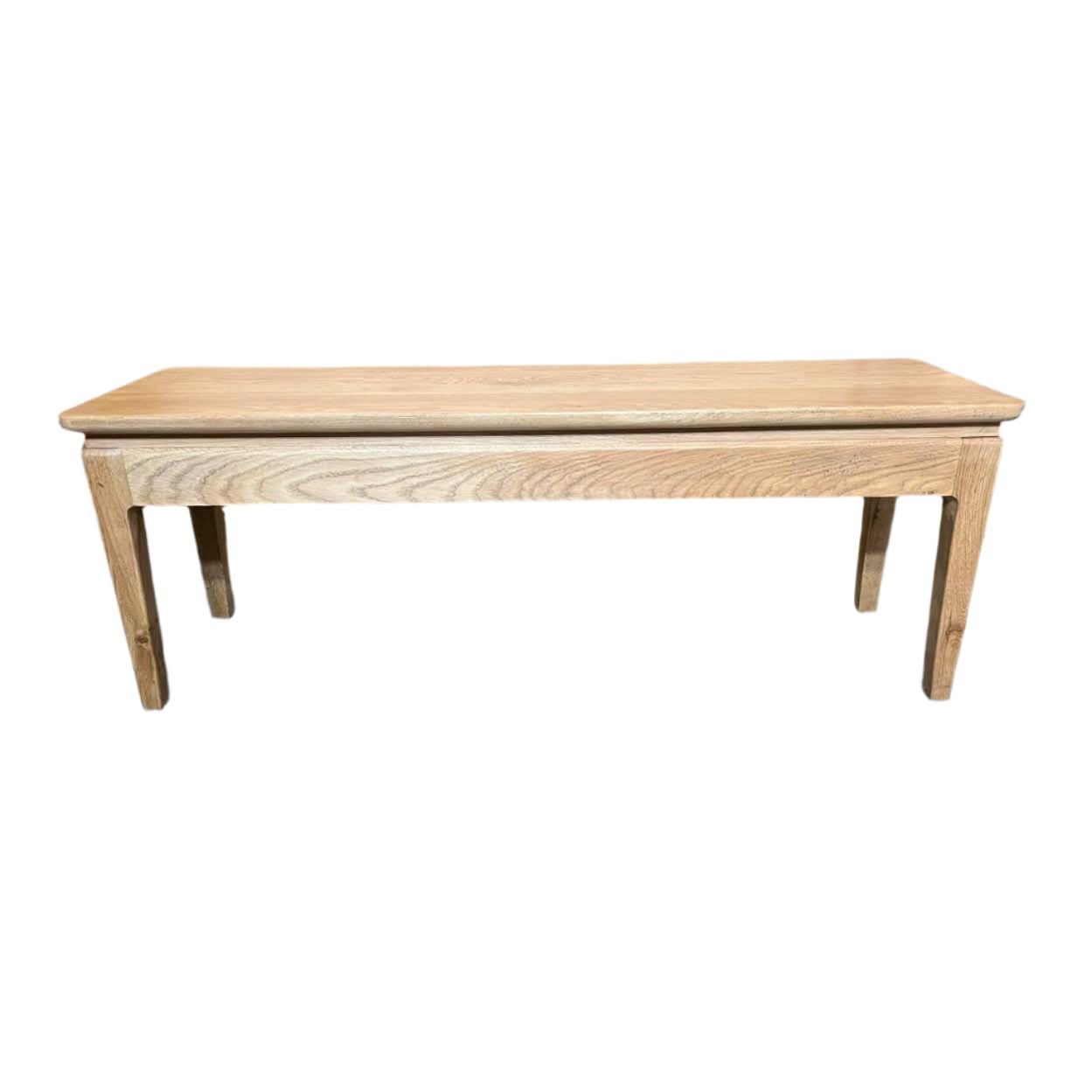 Natural solid oak dining bench by MyChocolateWood, Ella model, featuring a sleek design in light oak finish, available in three sizes.