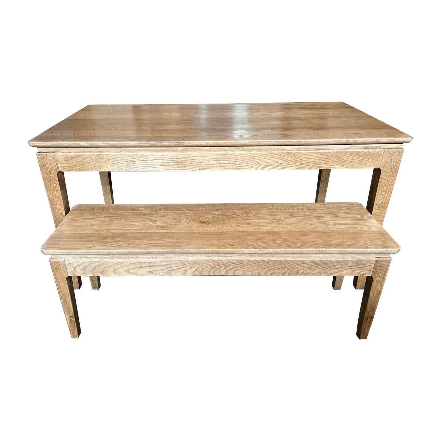 Ella solid oak dining table by MyChocolateWood in natural finish, shown in 150cm size with smooth wooden surface and sturdy legs.