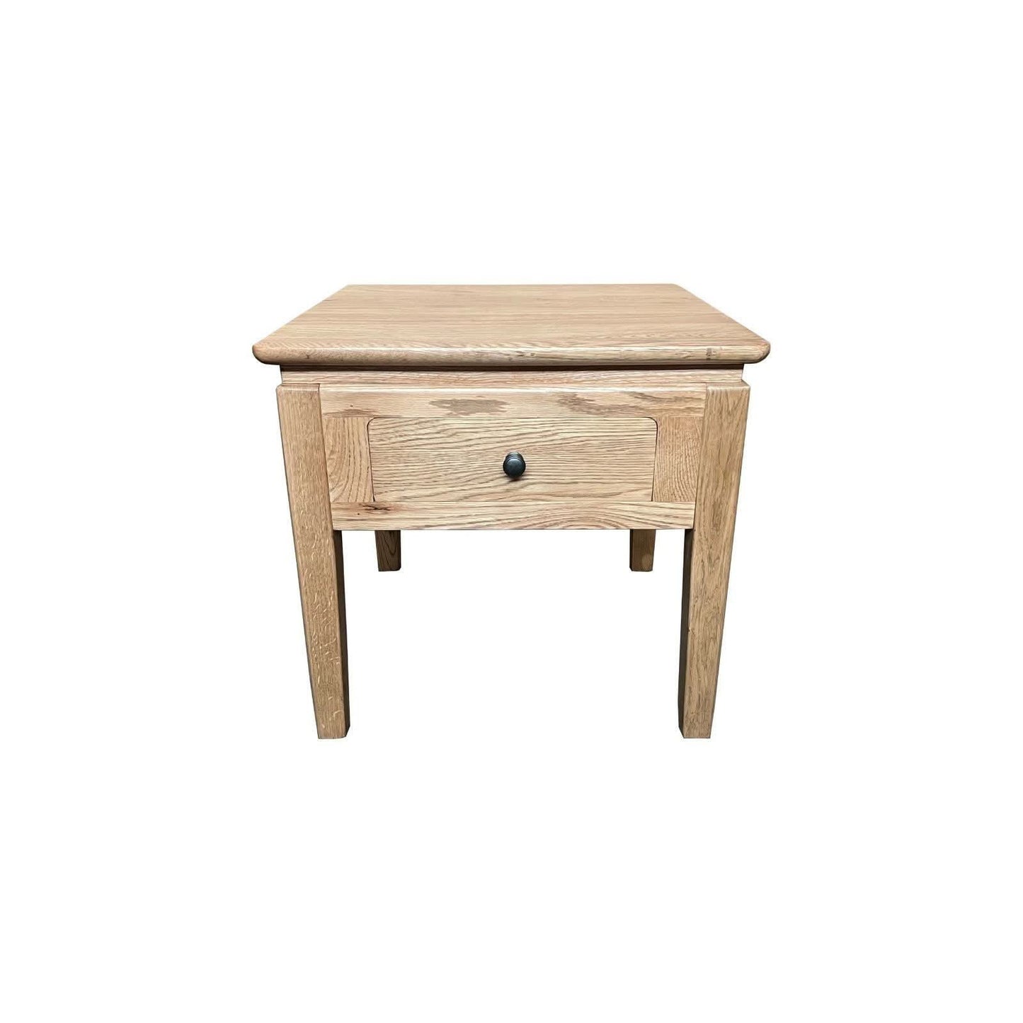 Ella solid oak lamp table with one drawer by MyChocolateWood, showcasing a natural wood finish and compact side table design.