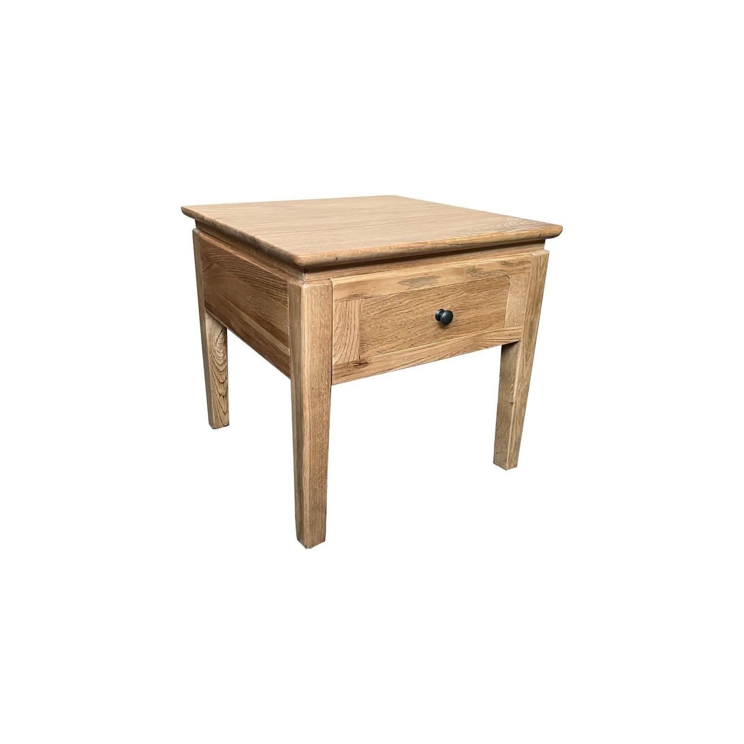 Ella solid oak lamp table with one drawer by MyChocolateWood, featuring a sleek design and natural wood finish.