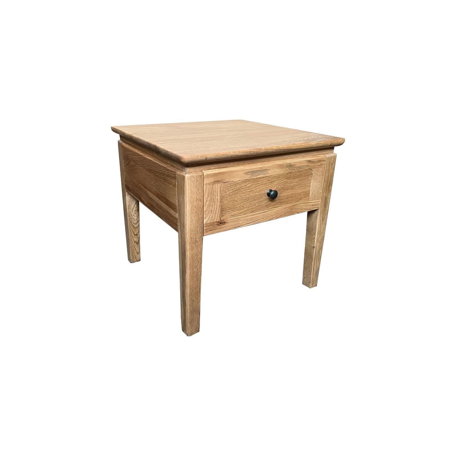 Ella solid oak lamp table with one drawer by MyChocolateWood, featuring a sleek design and natural wood finish.