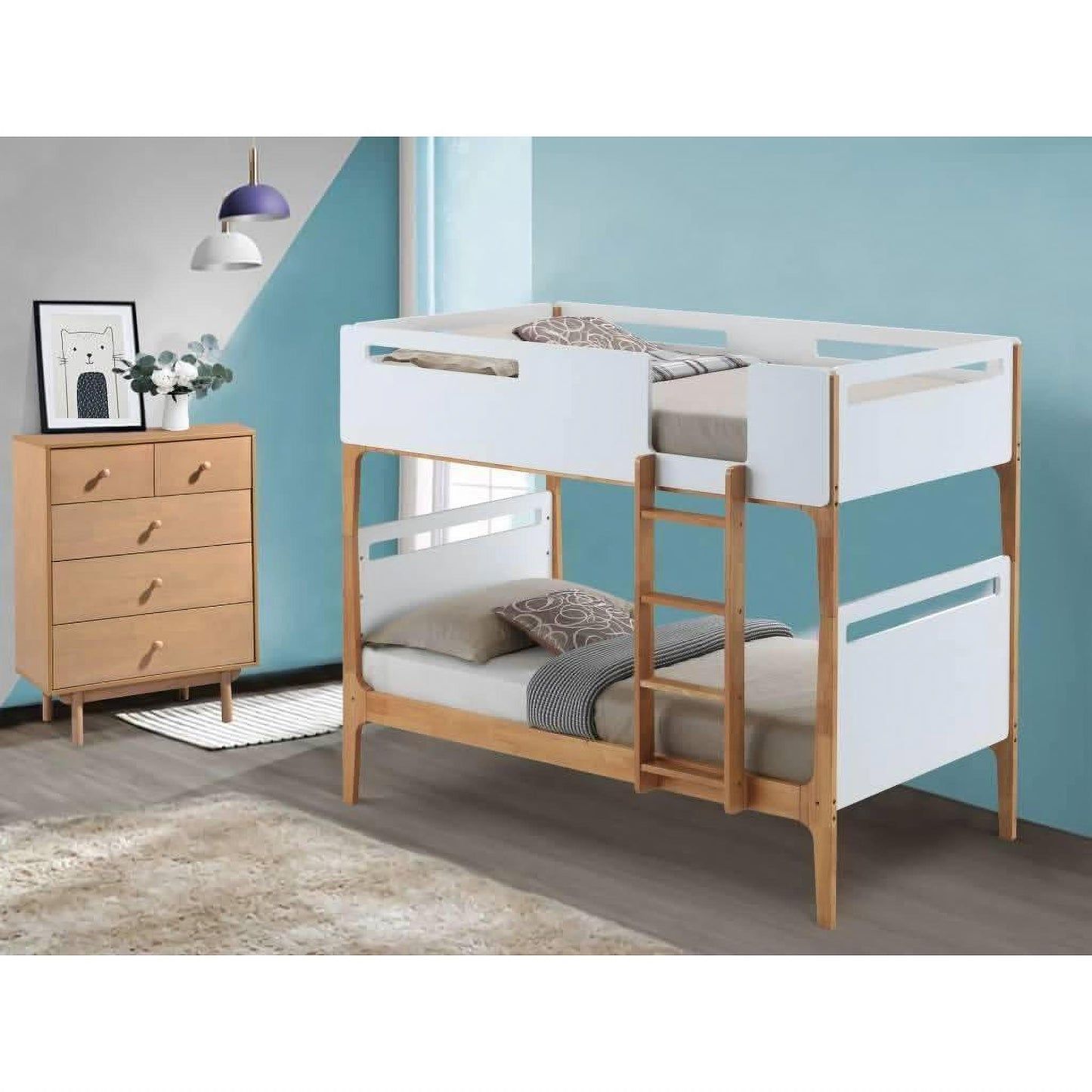 ELLANORA SINGLE OVER SINGLE KIDS BUNK BED-WHITE/OAK(3CNTS)