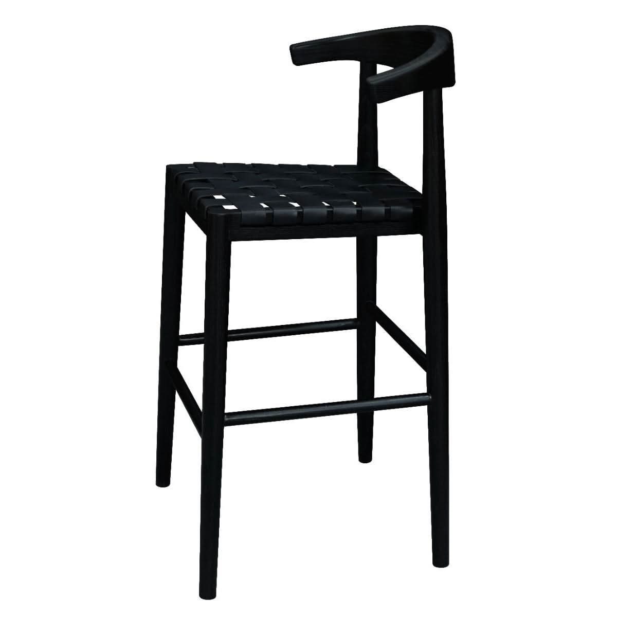 ELLIOT OAK BARSTOOL WITH GENUINE WOVEN LEATHER BLACK - MyChocolateWood