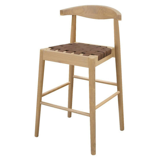 ELLIOT OAK BARSTOOL WITH GENUINE WOVEN LEATHER NATURAL