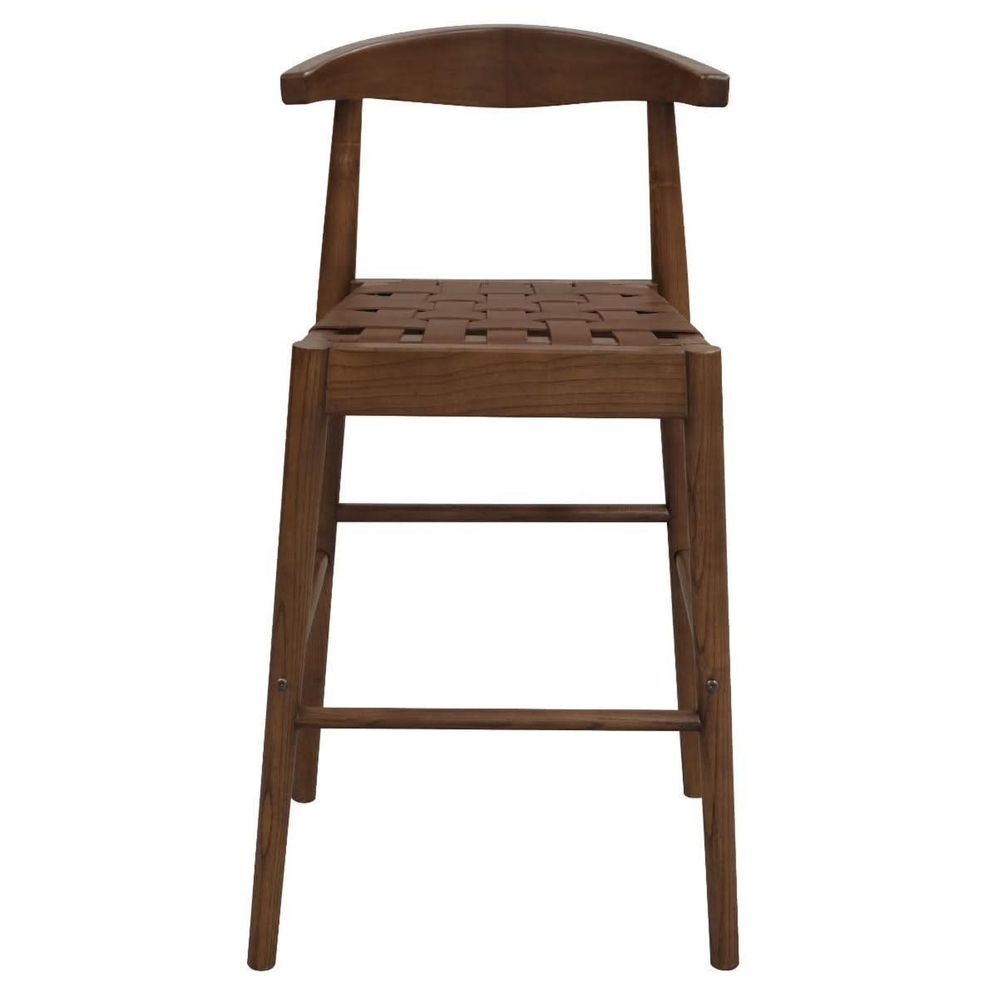 Elliot Oak Barstool with Genuine Woven Leather in Walnut - Chocolate Wood