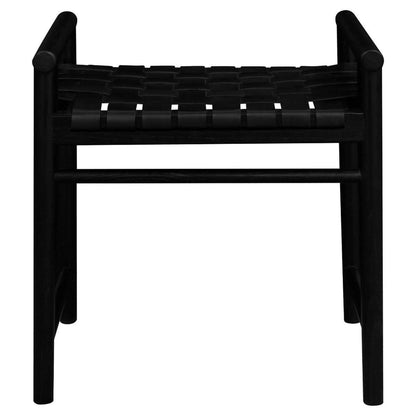 ELLIOT SOLID OAK SINGLE SEATER BENCH WITH GENUINE WOVEN LEATHER BLACK