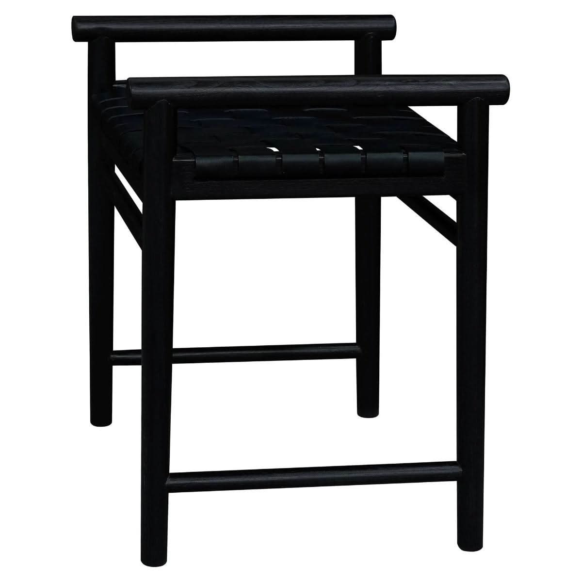 ELLIOT SOLID OAK SINGLE SEATER BENCH WITH GENUINE WOVEN LEATHER BLACK - MyChocolateWood