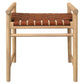 Elliot Solid Oak Single Seater Bench with Genuine Woven Leather in Tan & Natural - Chocolate Wood