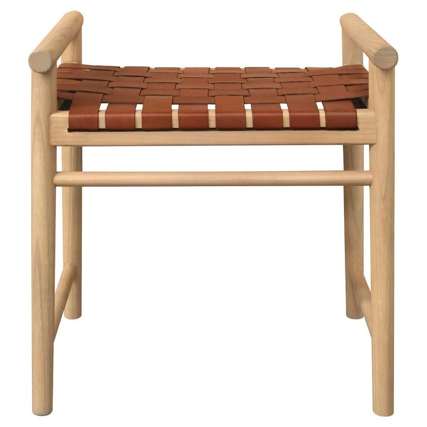 Elliot Solid Oak Single Seater Bench with Genuine Woven Leather in Tan & Natural - Chocolate Wood