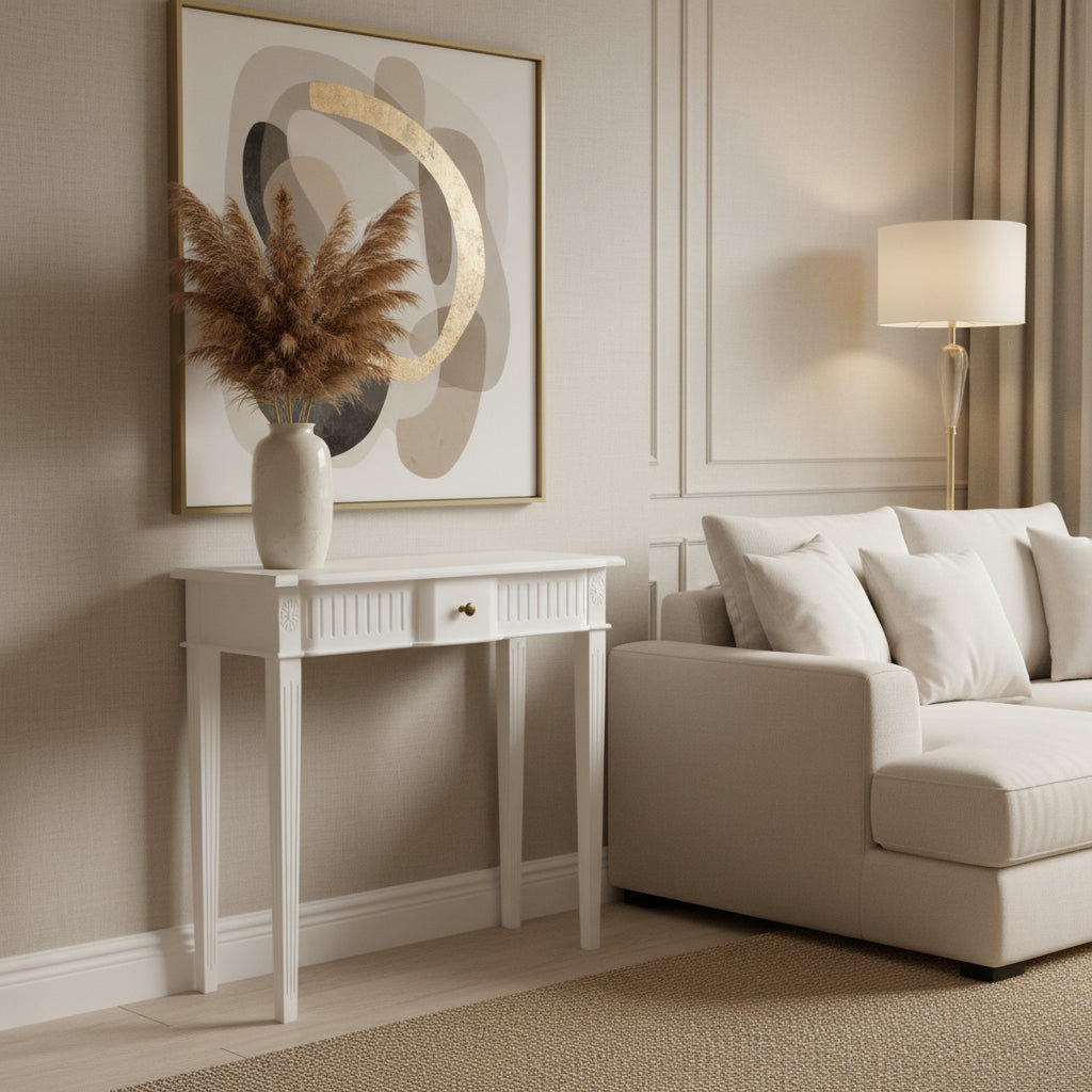 ELLIS SOLID MAHOGANY TIMBER HALL TABLE/CONSOLE TABLE 80CM - WHITE - MyChocolateWood