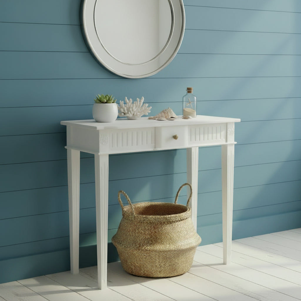 ELLIS SOLID MAHOGANY TIMBER HALL TABLE/CONSOLE TABLE 80CM - WHITE - MyChocolateWood