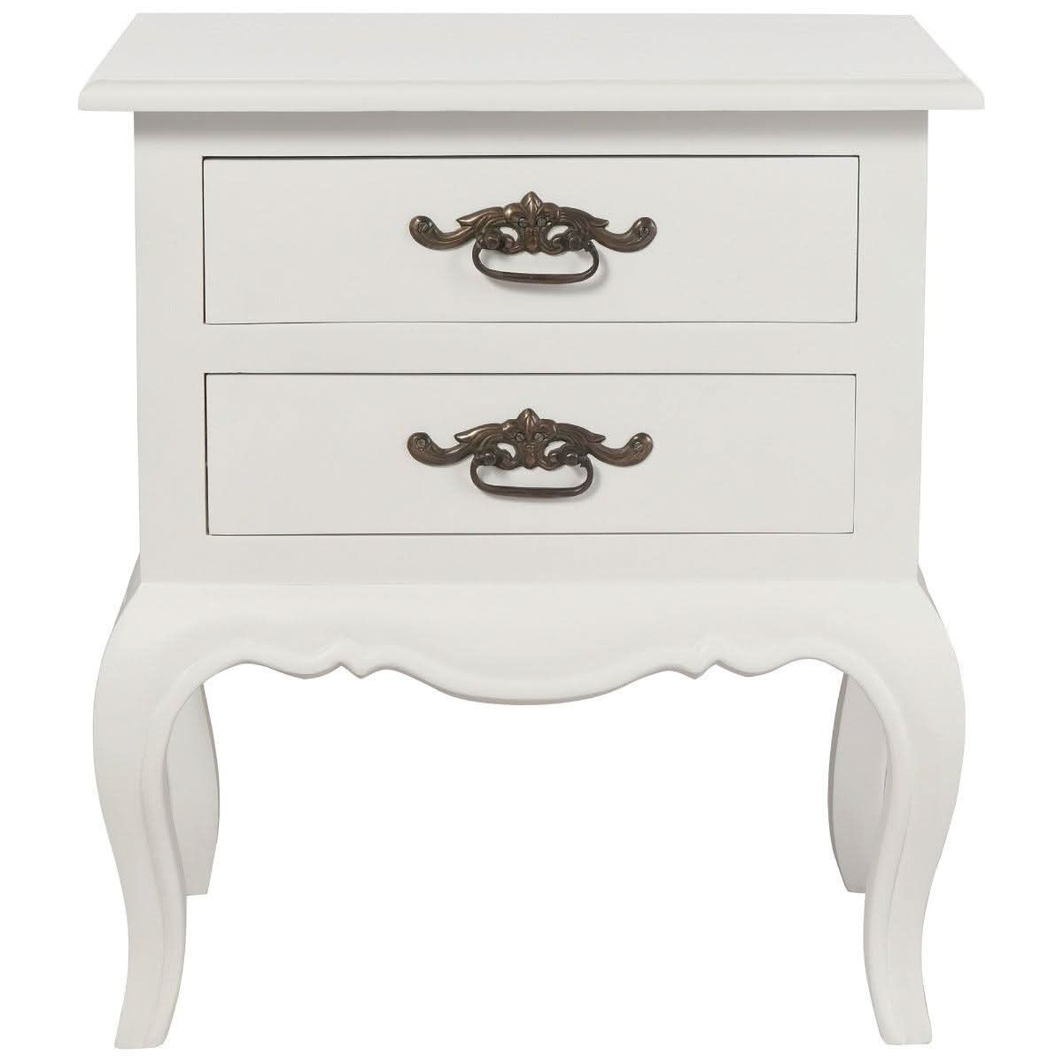 Elodie Solid Mahogany 2-Drawer Lamp Table / Side Table in White - Chocolate Wood