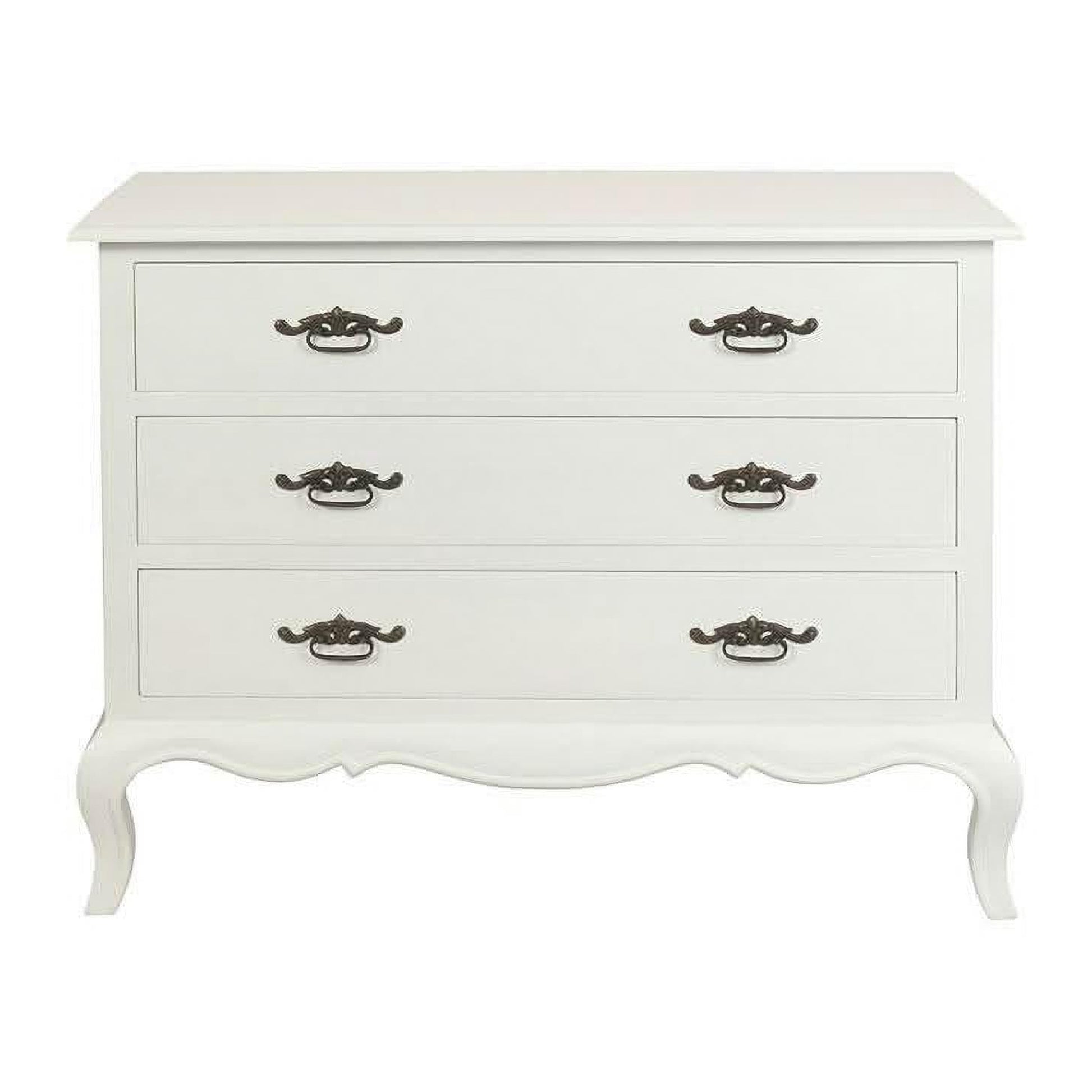Elodie Solid Mahogany 3-Drawer Chest / Dresser in White - Chocolate Wood