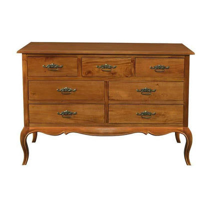 ELODIE 7 DRAWER DRESSER/CHEST OF 7 DRAWERS IN SOLID MAHOGANY - LIGHT PECAN