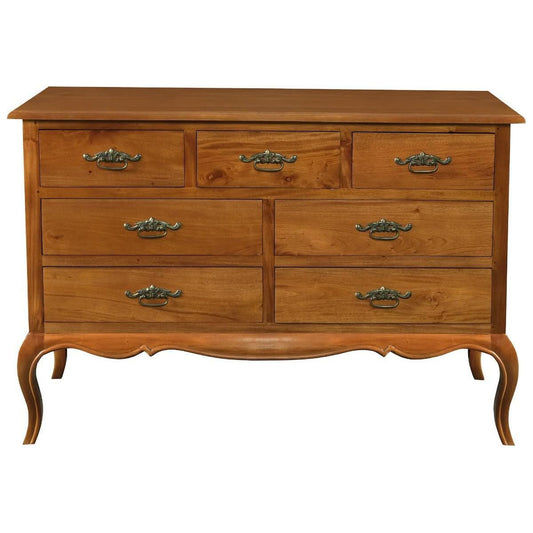 ELODIE 7 DRAWER DRESSER/CHEST OF 7 DRAWERS IN SOLID MAHOGANY - LIGHT PECAN
