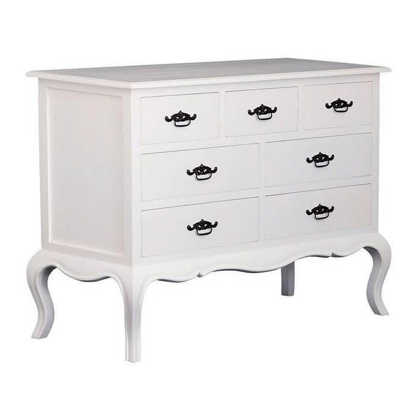 Elodie Solid Mahogany 7-Drawer Dresser / Chest of Drawers in White - Chocolate Wood