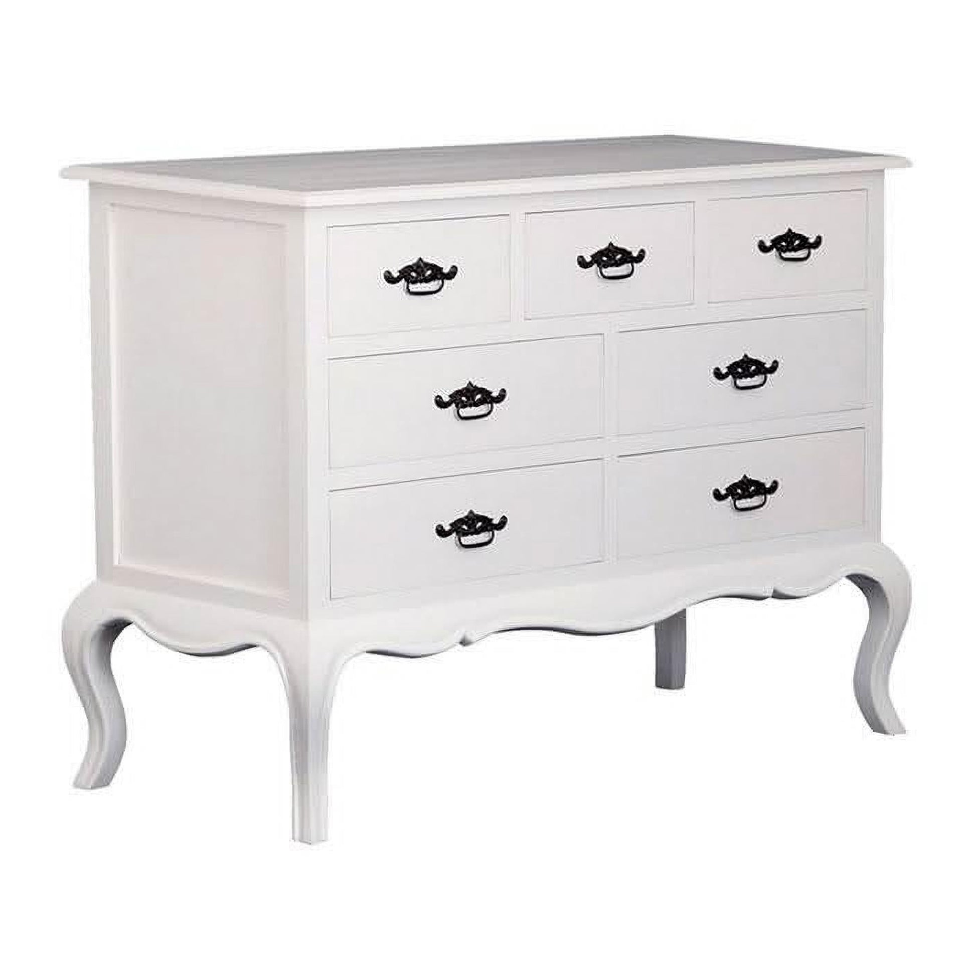 Elodie Solid Mahogany 7-Drawer Dresser / Chest of Drawers in White - Chocolate Wood