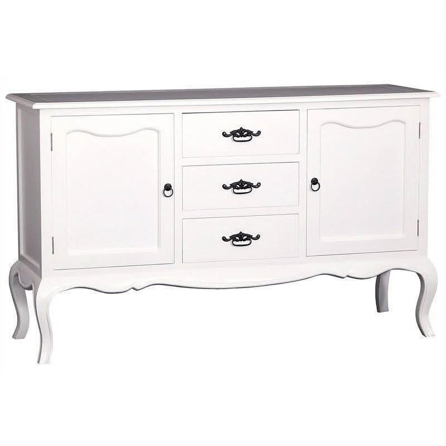 Elodie Solid Mahogany 2-Door 3-Drawer Buffet / Sideboard in White - Chocolate Wood
