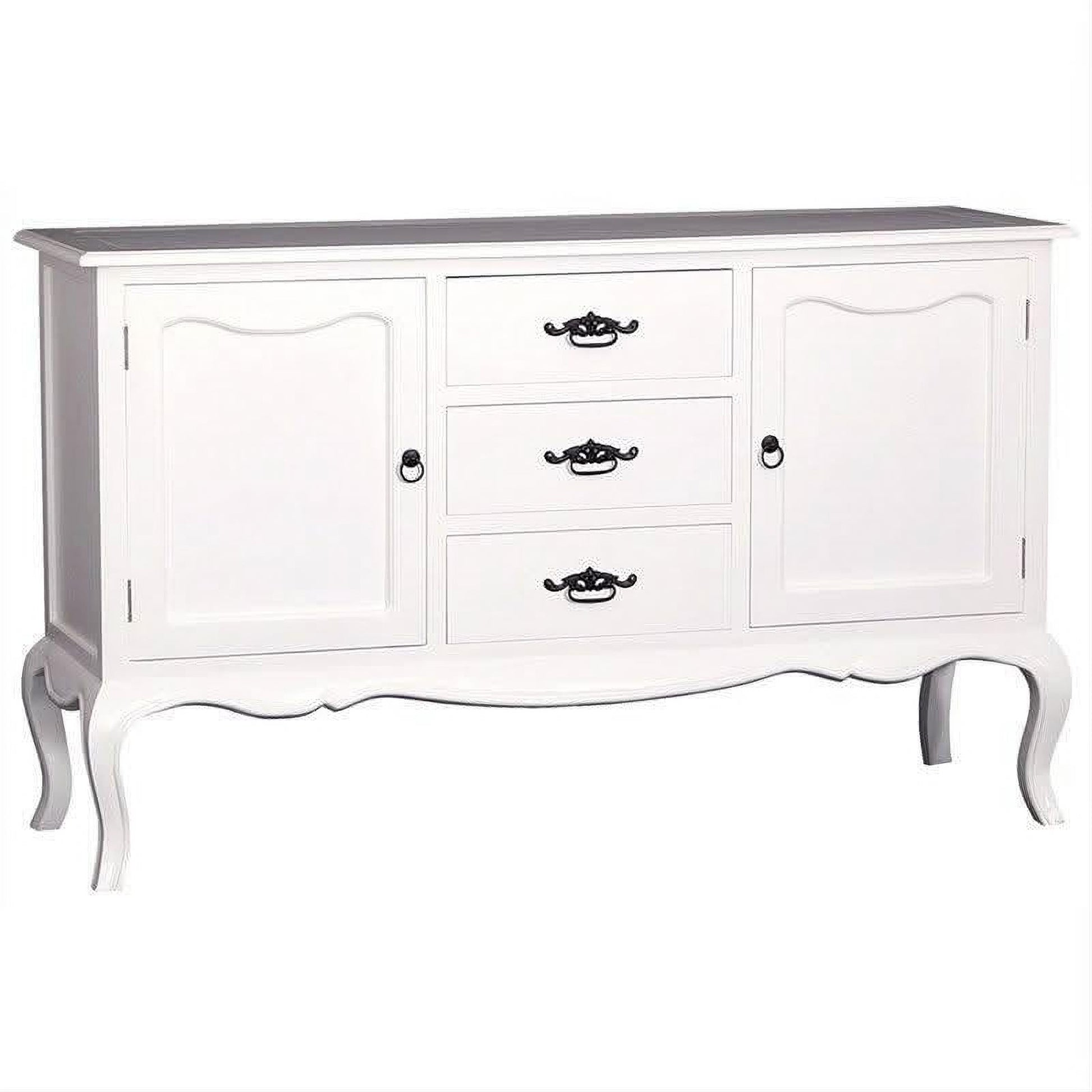 Elodie Solid Mahogany 2-Door 3-Drawer Buffet / Sideboard in White - Chocolate Wood