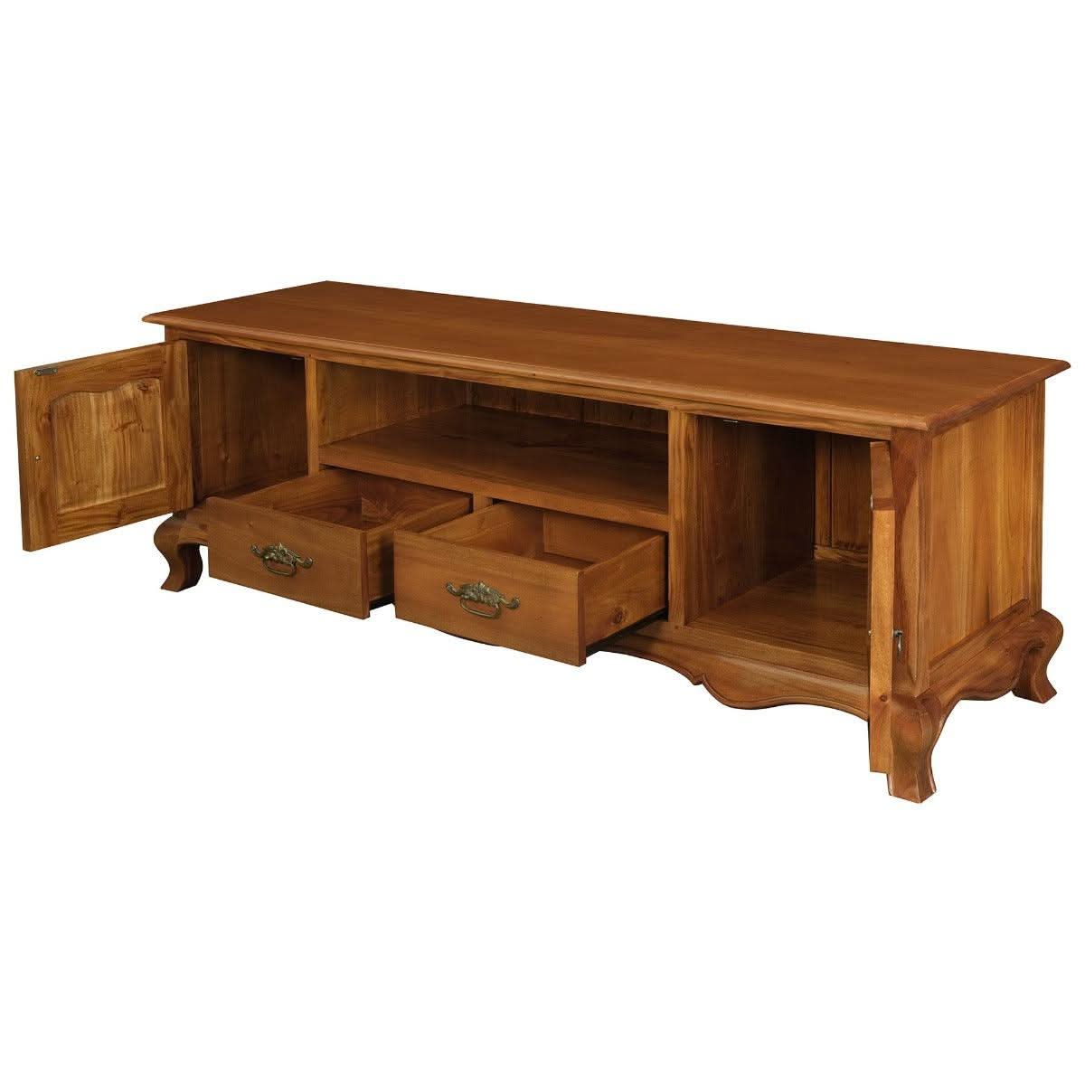 ELODIE SOLID MAHOGANY TV UNIT 2 DOORS 2 DRAWERS LIGHT PECAN 168CM - MyChocolateWood