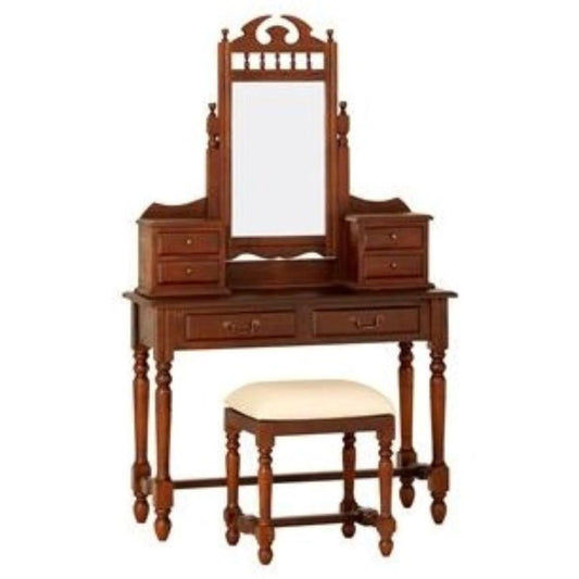 EMERY CARVED SOLID MAHOGANY DRSSING TABLE + STOOL - MyChocolateWood