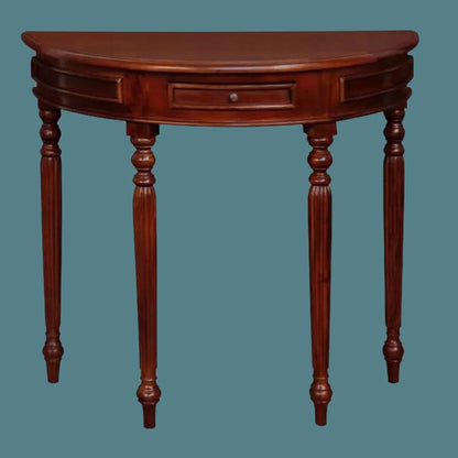 EMERY SOLID MAHOGANY TIMBER HALF MOON CONSOLE TABLE/HALL TABLE MAHOGANY COLOUR 83CM