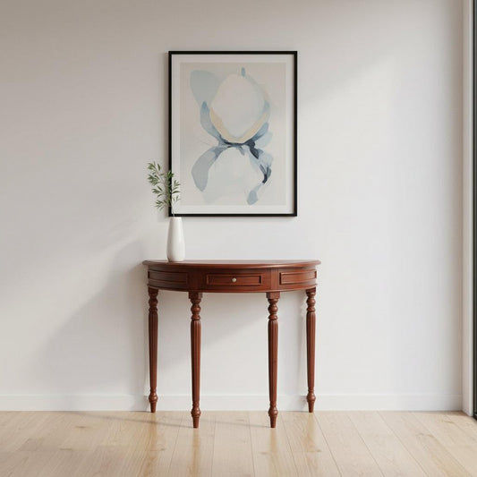 EMERY SOLID MAHOGANY TIMBER HALF MOON CONSOLE TABLE/HALL TABLE MAHOGANY COLOUR 83CM - MyChocolateWood