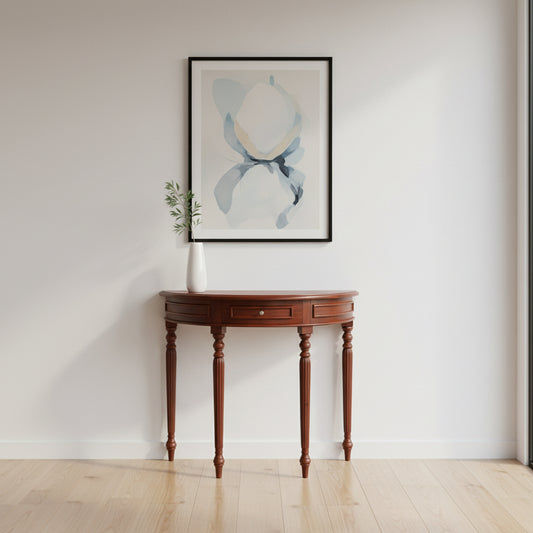 EMERY SOLID MAHOGANY TIMBER HALF MOON CONSOLE TABLE/HALL TABLE  MAHOGANY COLOUR 83CM - MyChocolateWood