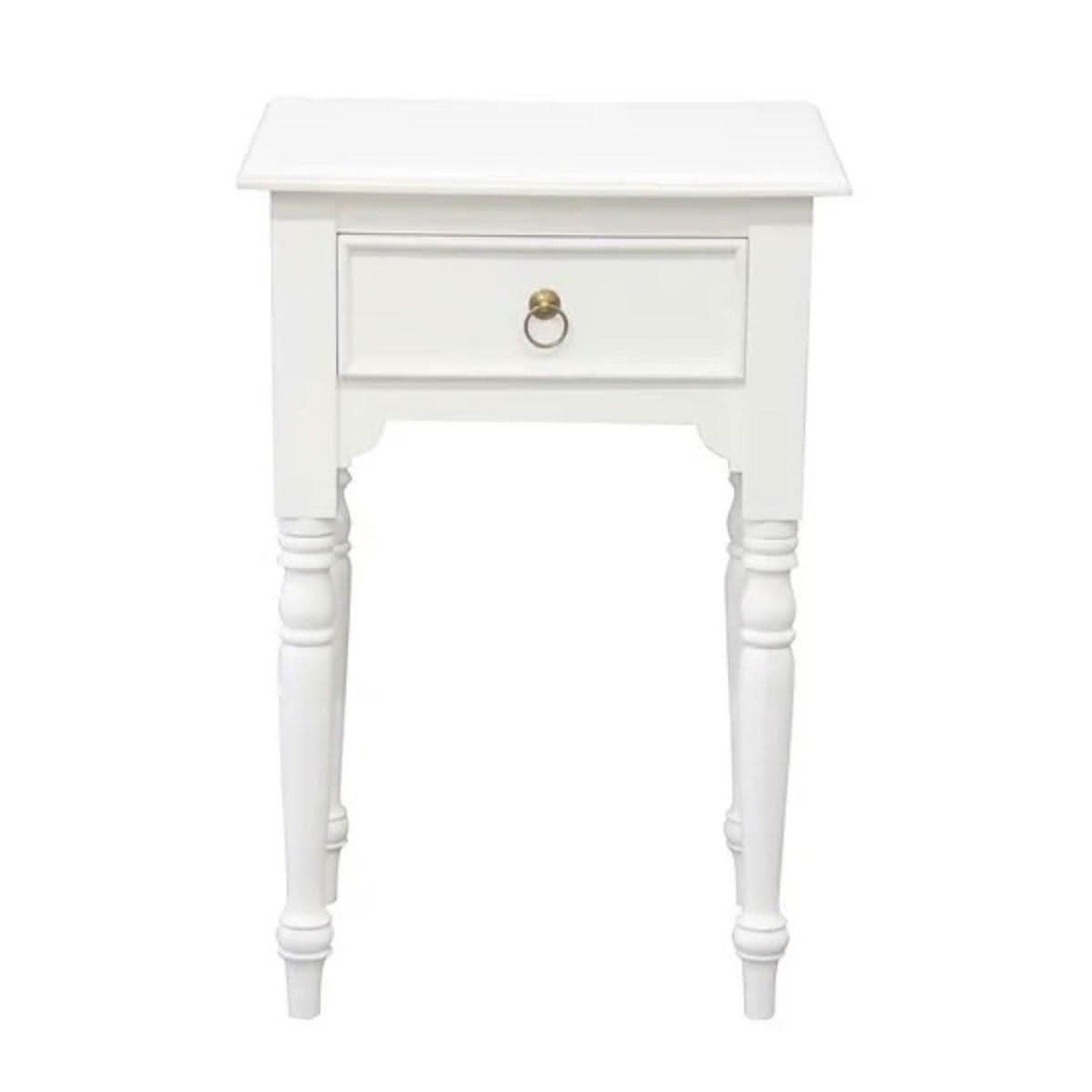 Emery Solid Mahogany Timber Side Table in White - Chocolate Wood