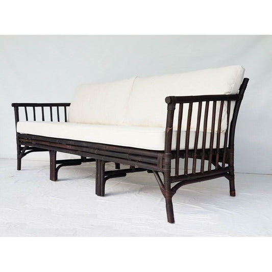 EVA DARK BROWN RATTAN CHAIR, ARMCHAIR, ACCENT CHAIR WHITE UPHOLSTERY - MyChocolateWood